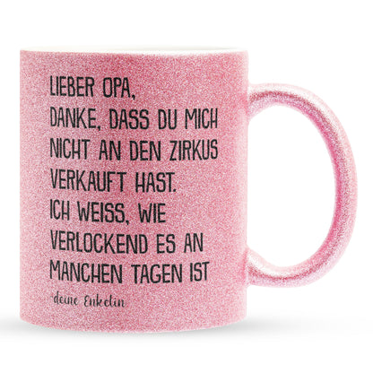 22Feels® Opa Geschenk von Enkelin - Glitzertasse mit Spruch (Pink, 320ml)-Glitzertasse Pink 320ml-22Feels