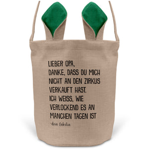 22Feels® Opa Osterkorb von Enkelin Grossvater mit Henkel Ostergeschenk Tragetasche Ostern Deko Osternest Körbchen Hasenohren (Beige/Grün)-Ostern Tragetasche-22Feels