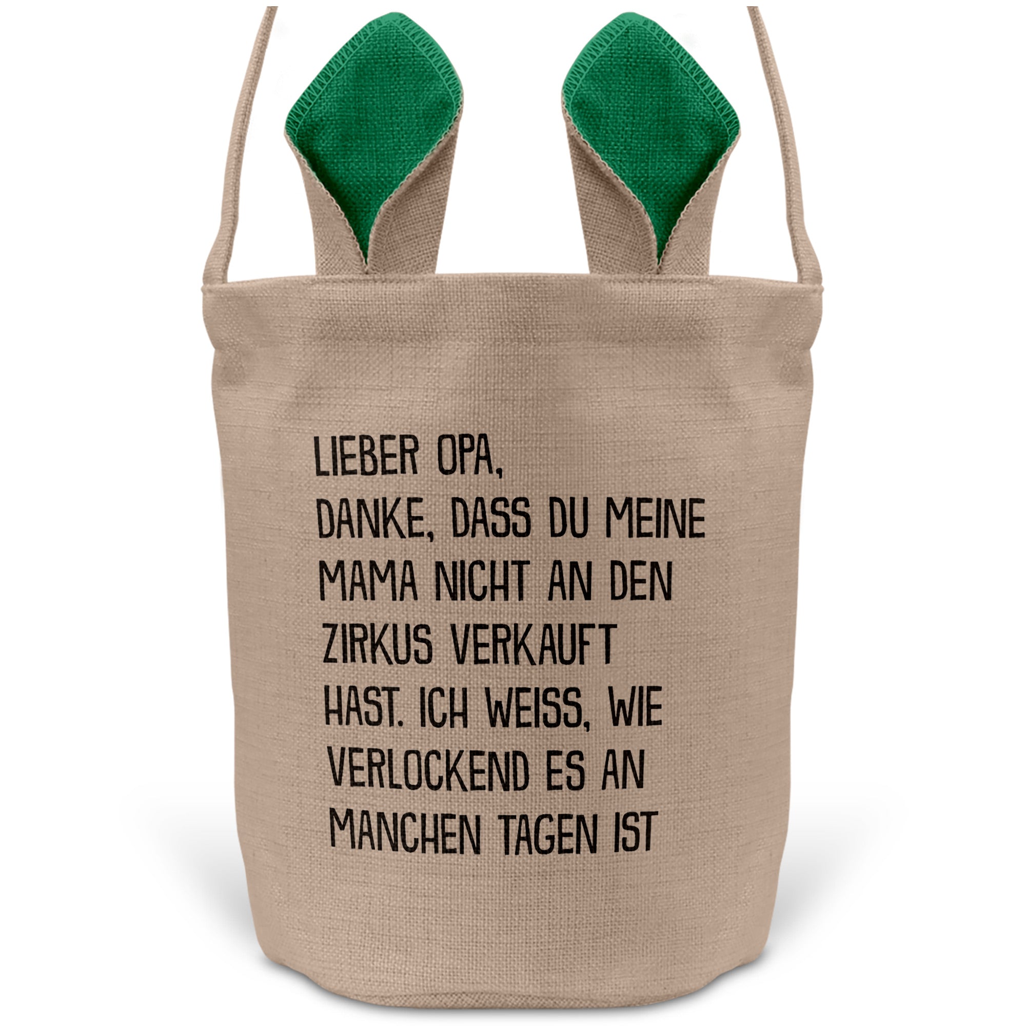 22Feels® Opa Grossvater Osterkorb mit Henkel Ostergeschenk Tragetasche Ostern Deko Osternest Körbchen Hasenohren (Beige/Grün)-Ostern Tragetasche-22Feels