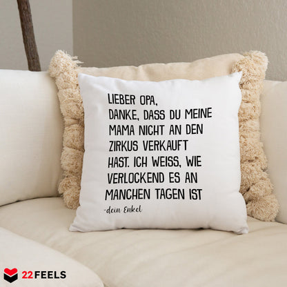 22Feels® Opa Geschenk von Enkel - Kissen mit Spruch (Weiss 40x40cm)-Kissen Weiss 40x40-22Feels