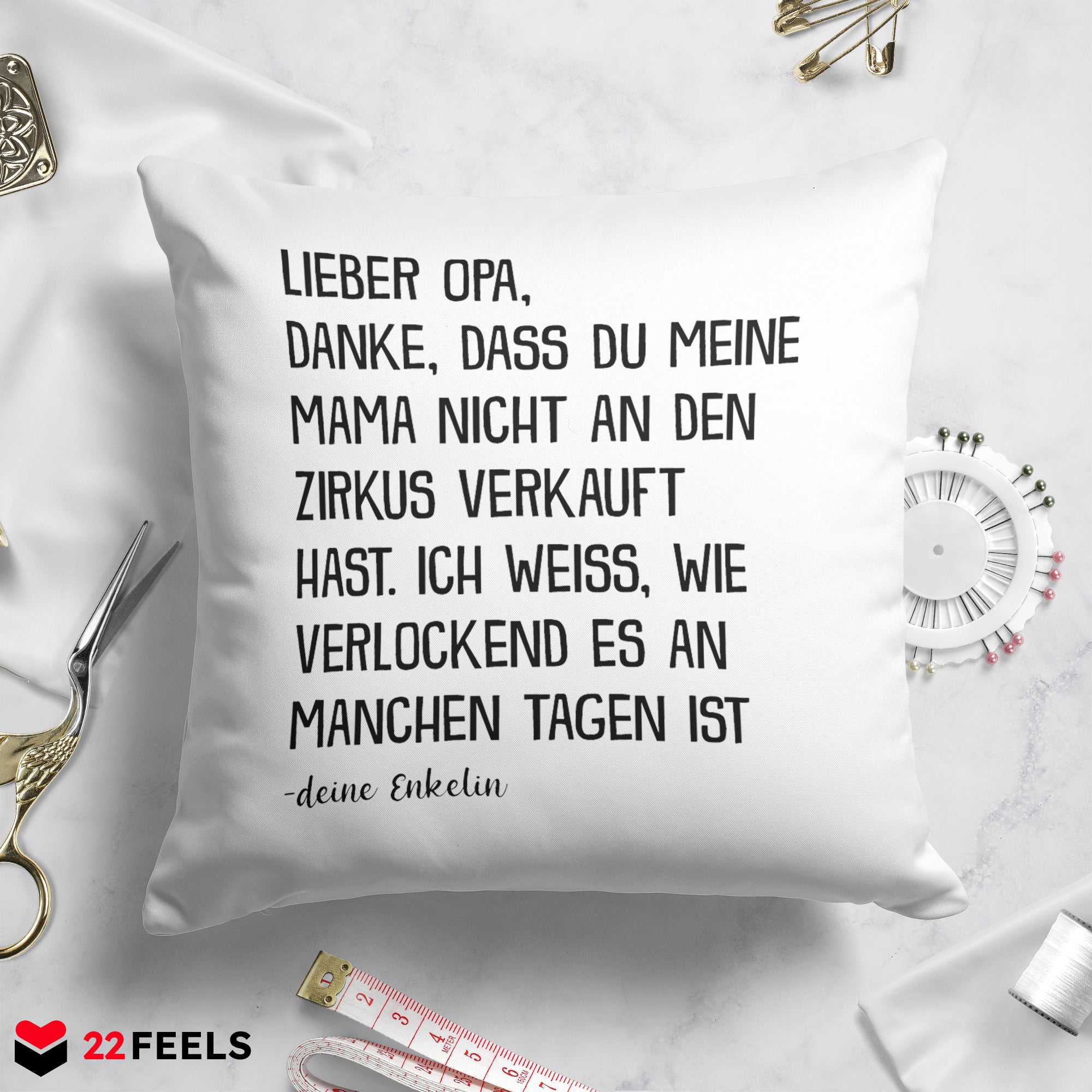 22Feels® Opa Geschenk von Enkelin - Kissen mit Spruch (Weiss 40x40cm)-Kissen Weiss 40x40-22Feels