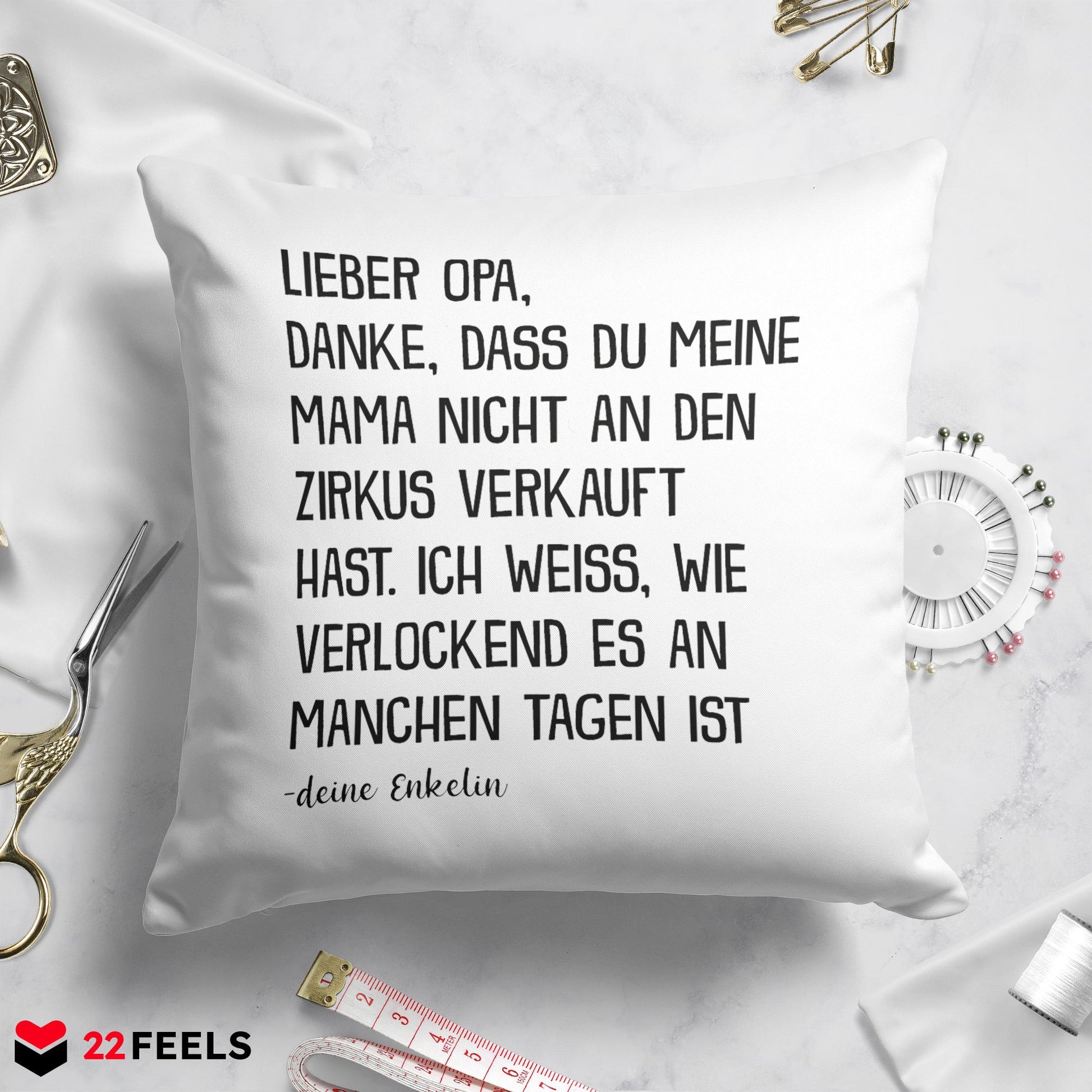 22Feels® Opa Geschenk von Enkelin - Kissen mit Spruch (Weiss 40x40cm)-Kissen Weiss 40x40-22Feels