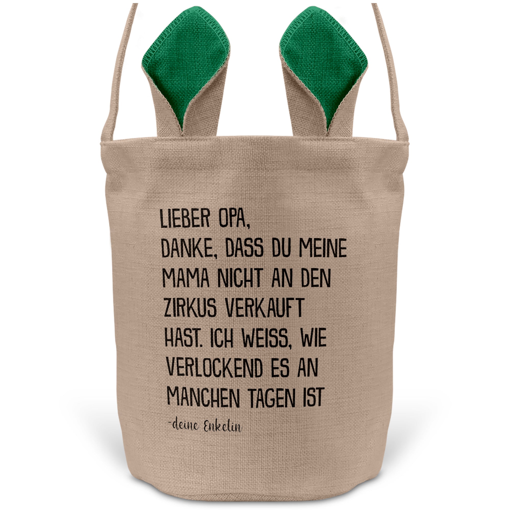 22Feels® Opa Osterkorb von Enkelin Grossvater mit Henkel Ostergeschenk Tragetasche Ostern Deko Osternest Körbchen Hasenohren (Beige/Grün)-Ostern Tragetasche-22Feels