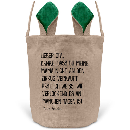22Feels® Opa Osterkorb von Enkelin Grossvater mit Henkel Ostergeschenk Tragetasche Ostern Deko Osternest Körbchen Hasenohren (Beige/Grün)-Ostern Tragetasche-22Feels