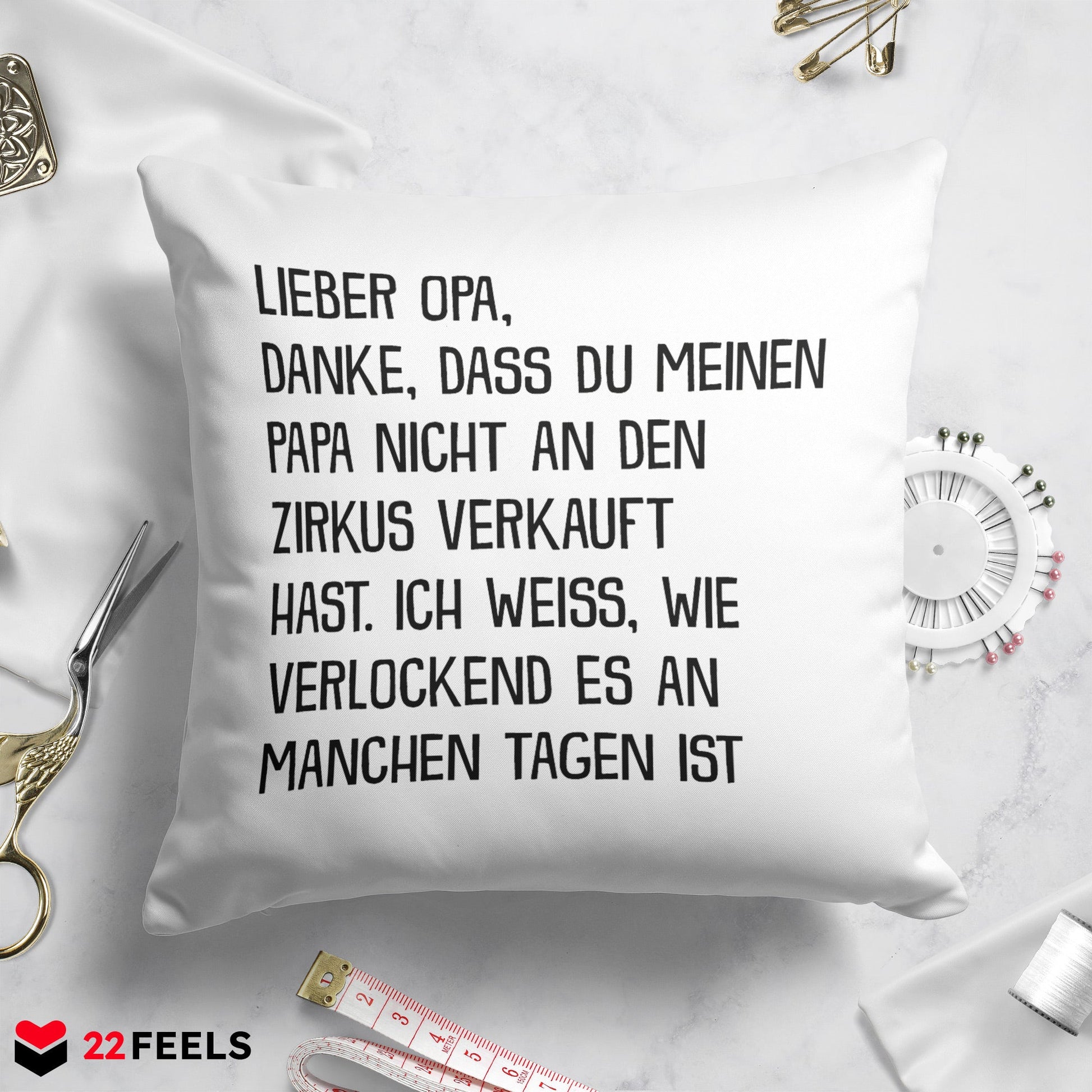 22Feels® Opa Geschenk - Kissen mit Spruch (Weiss 40x40cm)-Kissen Weiss 40x40-22Feels