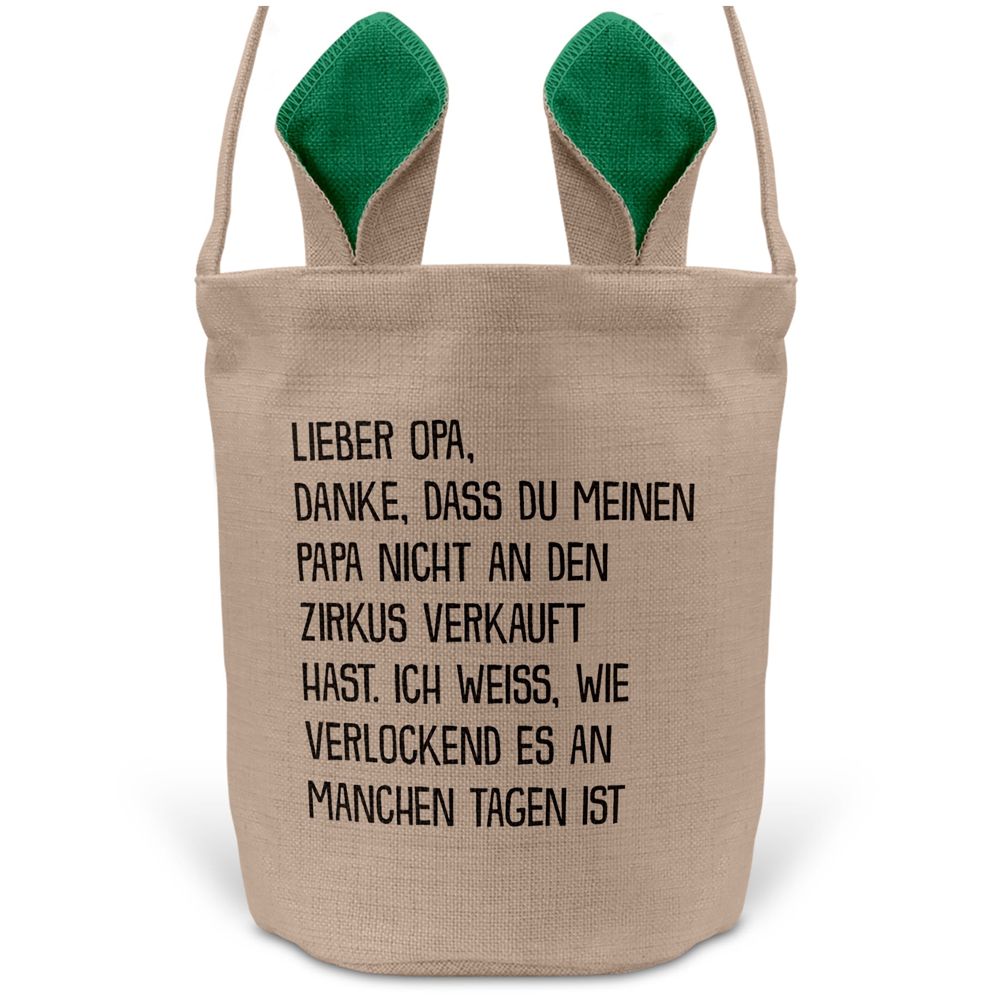 22Feels® Opa Grossvater Osterkorb mit Henkel Ostergeschenk Tragetasche Ostern Deko Osternest Körbchen Hasenohren (Beige/Grün)-Ostern Tragetasche-22Feels