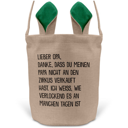 22Feels® Opa Grossvater Osterkorb mit Henkel Ostergeschenk Tragetasche Ostern Deko Osternest Körbchen Hasenohren (Beige/Grün)-Ostern Tragetasche-22Feels