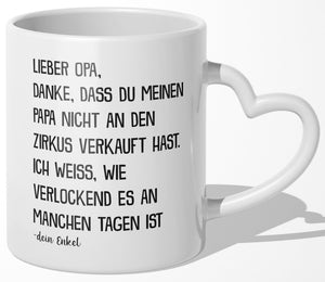 22Feels® Opa Geschenk von Enkel - Tasse mit Spruch: Zirkus 'Papa' (Herzhenkel, Weiss, 320ml)-Tasse Weiss Herzhenkel 320ml-22Feels