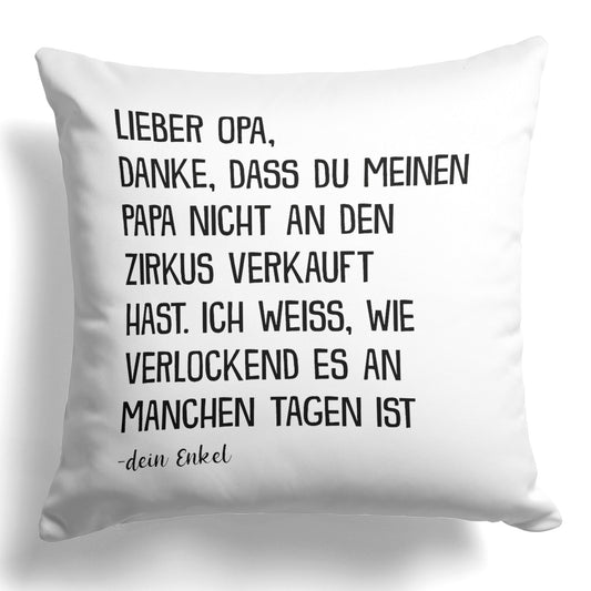 22Feels® Opa Geschenk von Enkel - Kissen mit Spruch (Weiss 40x40cm)-Kissen Weiss 40x40-22Feels