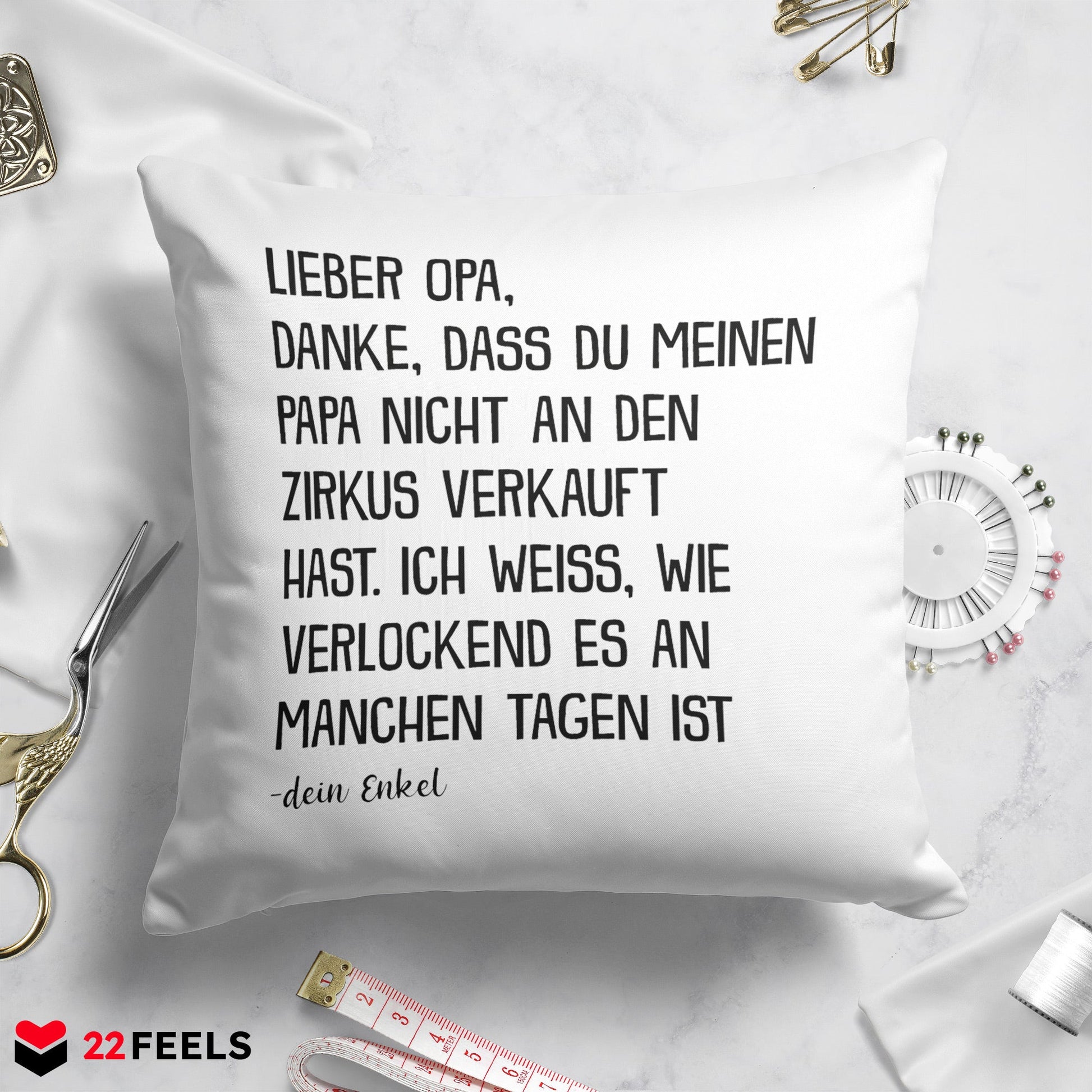 22Feels® Opa Geschenk von Enkel - Kissen mit Spruch (Weiss 40x40cm)-Kissen Weiss 40x40-22Feels