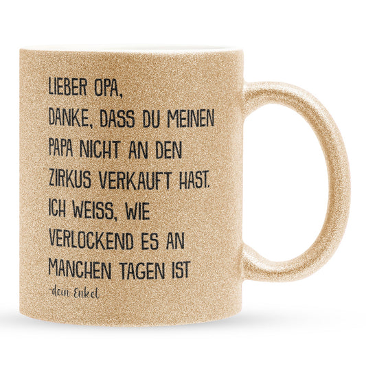 22Feels® Opa Geschenk von Enkel - Glitzertasse mit Spruch (Gold, 320ml)-Glitzertasse Gold 320ml-22Feels