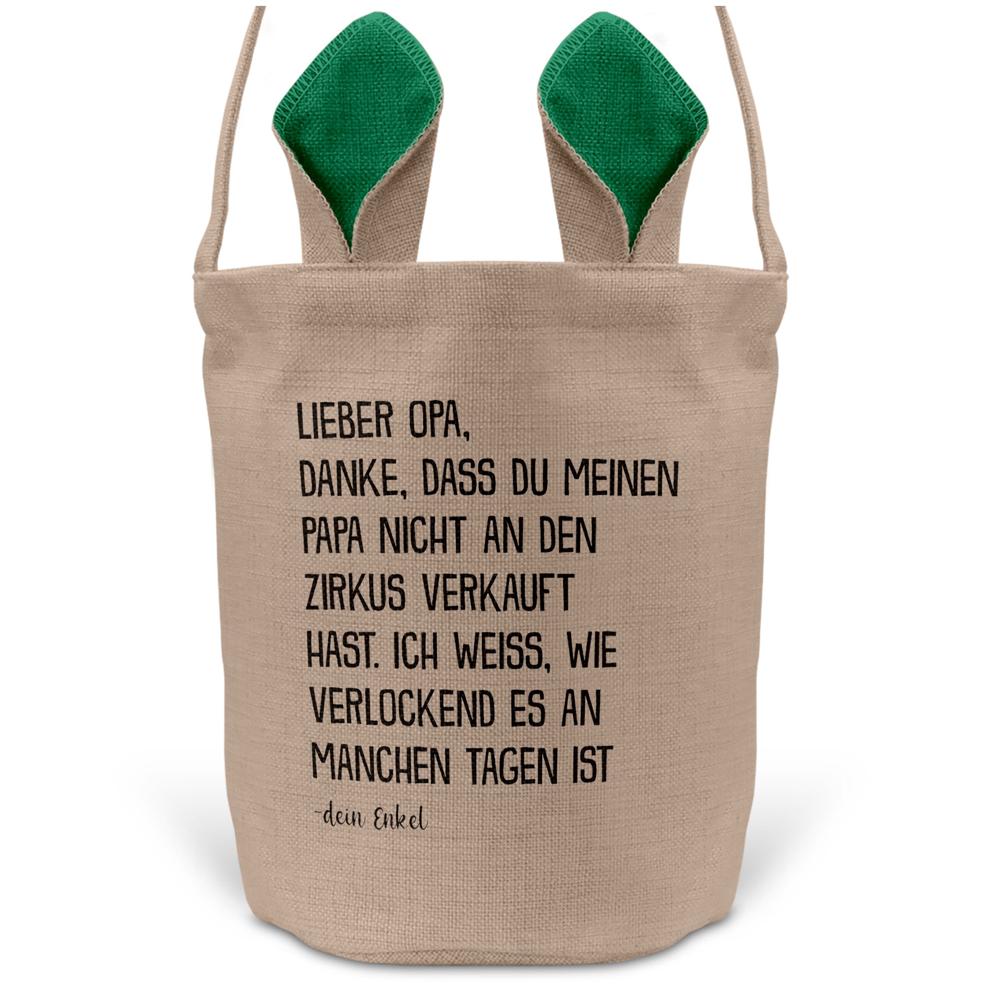 22Feels® Opa Osterkorb von Enkel Grossvater mit Henkel Ostergeschenk Tragetasche Ostern Deko Osternest Körbchen Hasenohren (Beige/Grün)-Ostern Tragetasche-22Feels