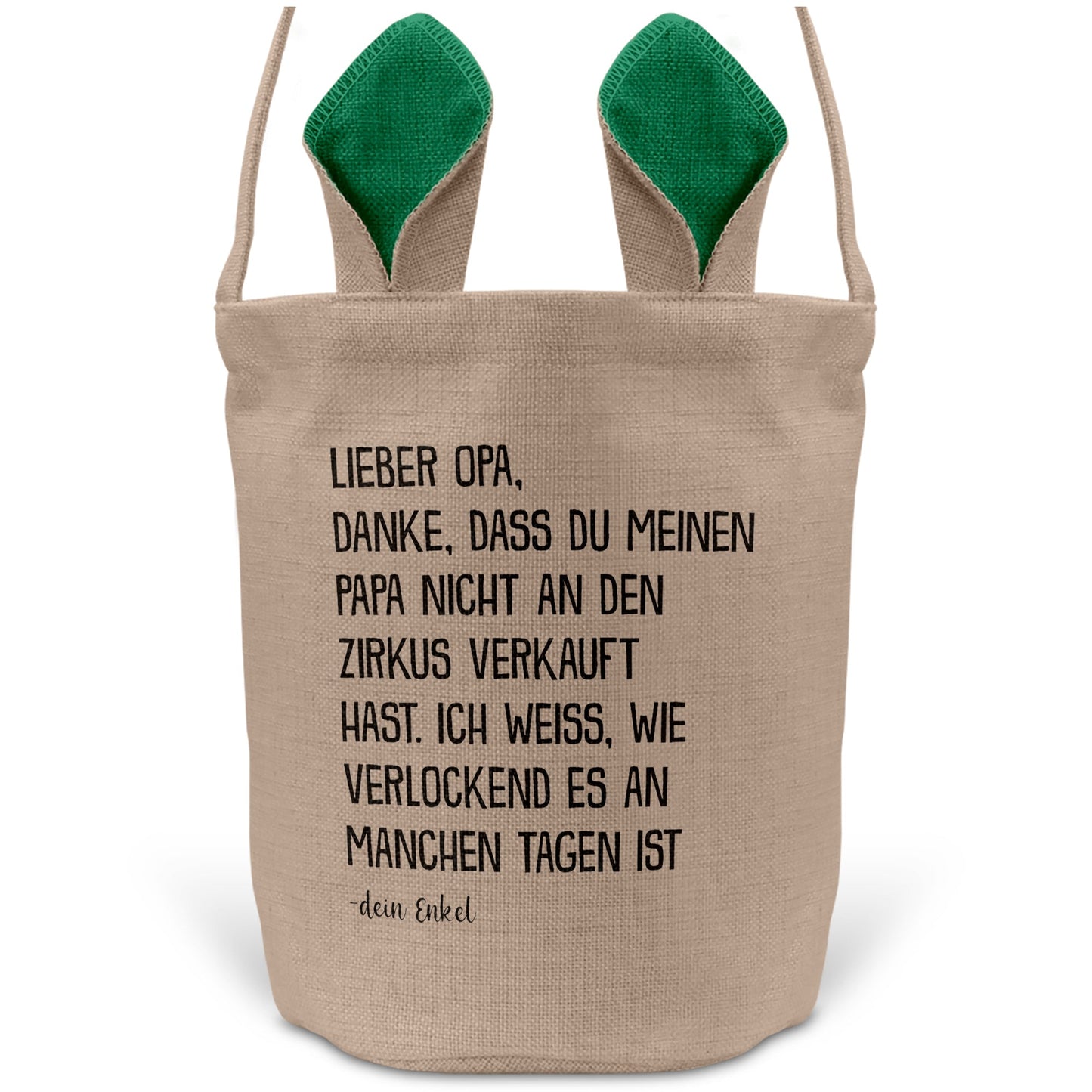 22Feels® Opa Osterkorb von Enkel Grossvater mit Henkel Ostergeschenk Tragetasche Ostern Deko Osternest Körbchen Hasenohren (Beige/Grün)-Ostern Tragetasche-22Feels
