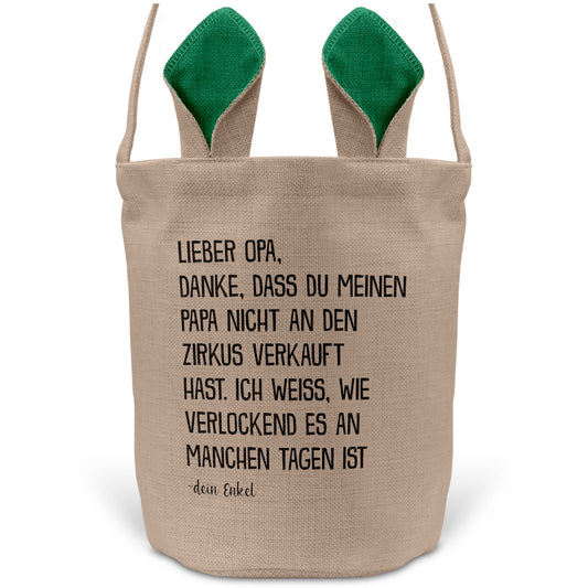 22Feels® Opa Osterkorb von Enkel Grossvater mit Henkel Ostergeschenk Tragetasche Ostern Deko Osternest Körbchen Hasenohren (Beige/Grün)-Ostern Tragetasche-22Feels