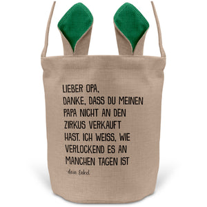 22Feels® Opa Osterkorb von Enkel Grossvater mit Henkel Ostergeschenk Tragetasche Ostern Deko Osternest Körbchen Hasenohren (Beige/Grün)-Ostern Tragetasche-22Feels