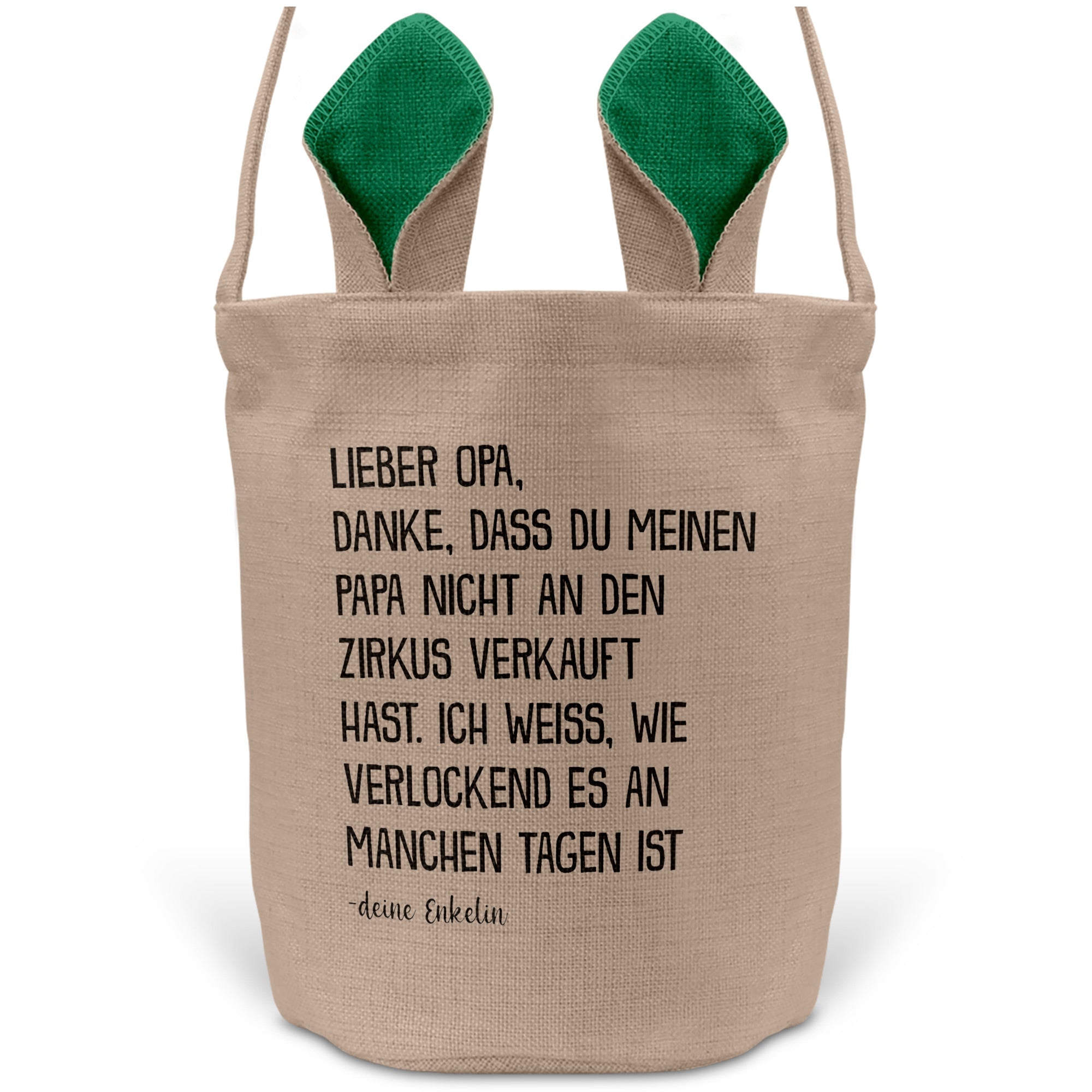 22Feels® Opa Osterkorb von Enkelin Grossvater mit Henkel Ostergeschenk Tragetasche Ostern Deko Osternest Körbchen Hasenohren (Beige/Grün)-Ostern Tragetasche-22Feels
