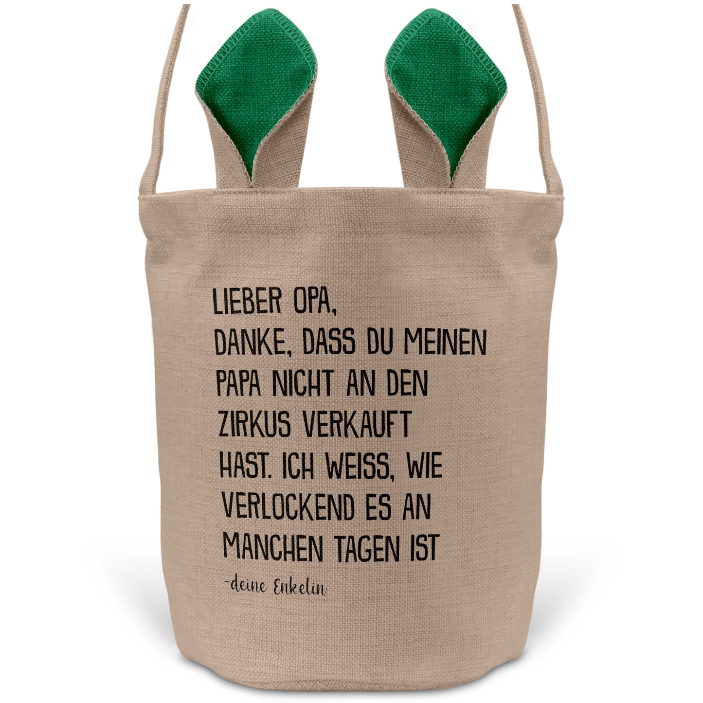 22Feels® Opa Osterkorb von Enkelin Grossvater mit Henkel Ostergeschenk Tragetasche Ostern Deko Osternest Körbchen Hasenohren (Beige/Grün)-Ostern Tragetasche-22Feels