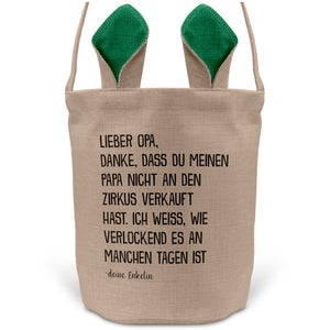 22Feels® Opa Osterkorb von Enkelin Grossvater mit Henkel Ostergeschenk Tragetasche Ostern Deko Osternest Körbchen Hasenohren (Beige/Grün)-Ostern Tragetasche-22Feels