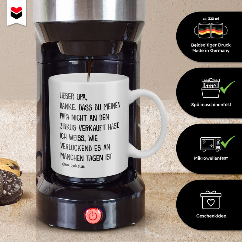 22Feels® Geschenk für Opa von Enkelin - Tasse mit Spruch: Zirkus Papa (Weiss, 320ml)-Weisse Tasse 320ml-22Feels