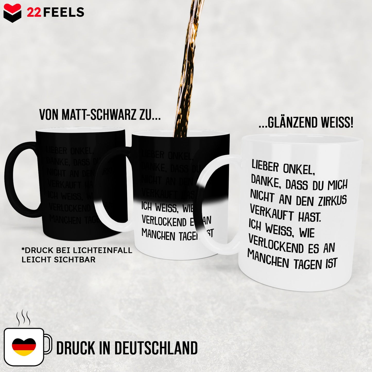22Feels® Onkel Geschenk - Zaubertasse mit Spruch (Matt-Schwarz und Weiss, 320ml)-Farbwechsel Tasse Matt 320ml-22Feels
