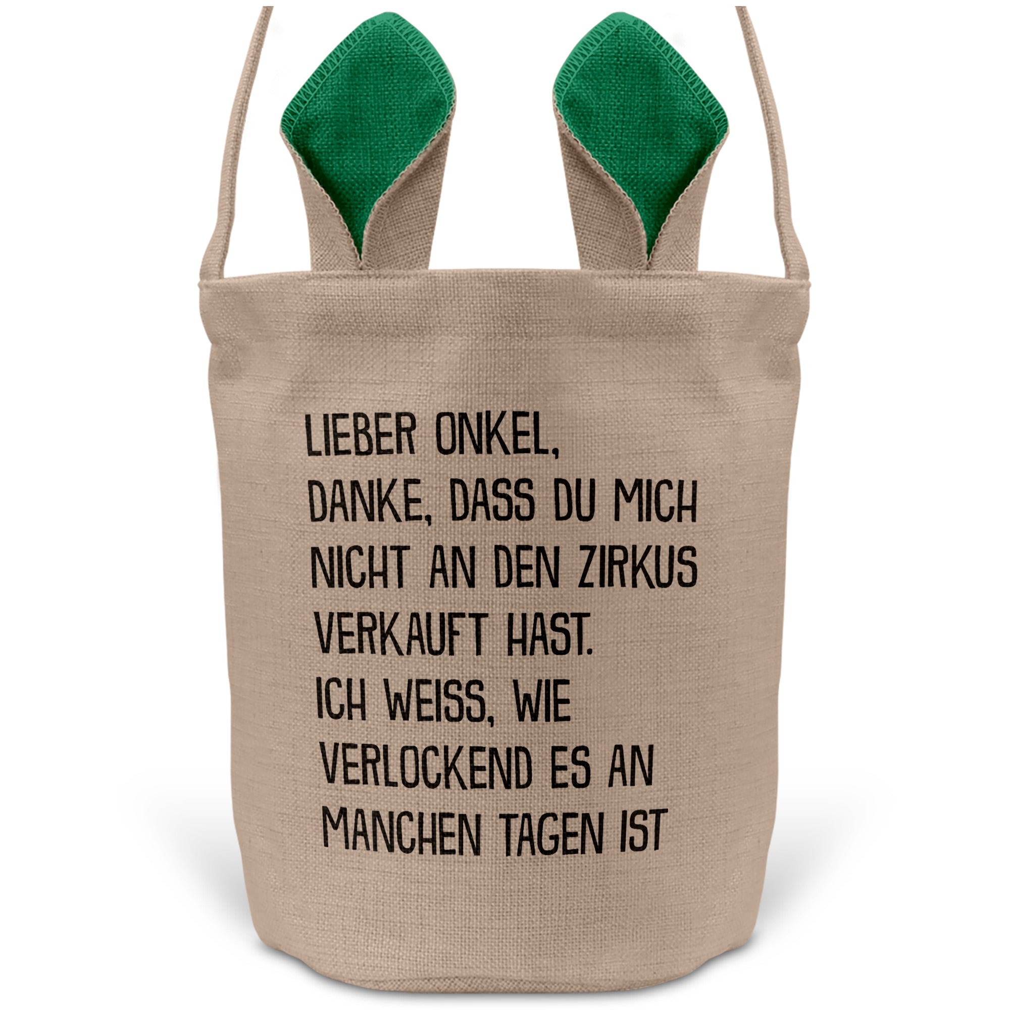 22Feels® Onkel Osterkorb mit Henkel Ostergeschenk Tragetasche Ostern Deko Osternest Körbchen Hasenohren (Beige/Grün)-Ostern Tragetasche-22Feels
