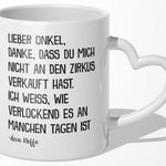 22Feels® Onkel Geschenk von Neffe - Tasse mit Spruch: Zirkus (Herzhenkel, Weiss, 320ml)-Tasse Weiss Herzhenkel 320ml-22Feels