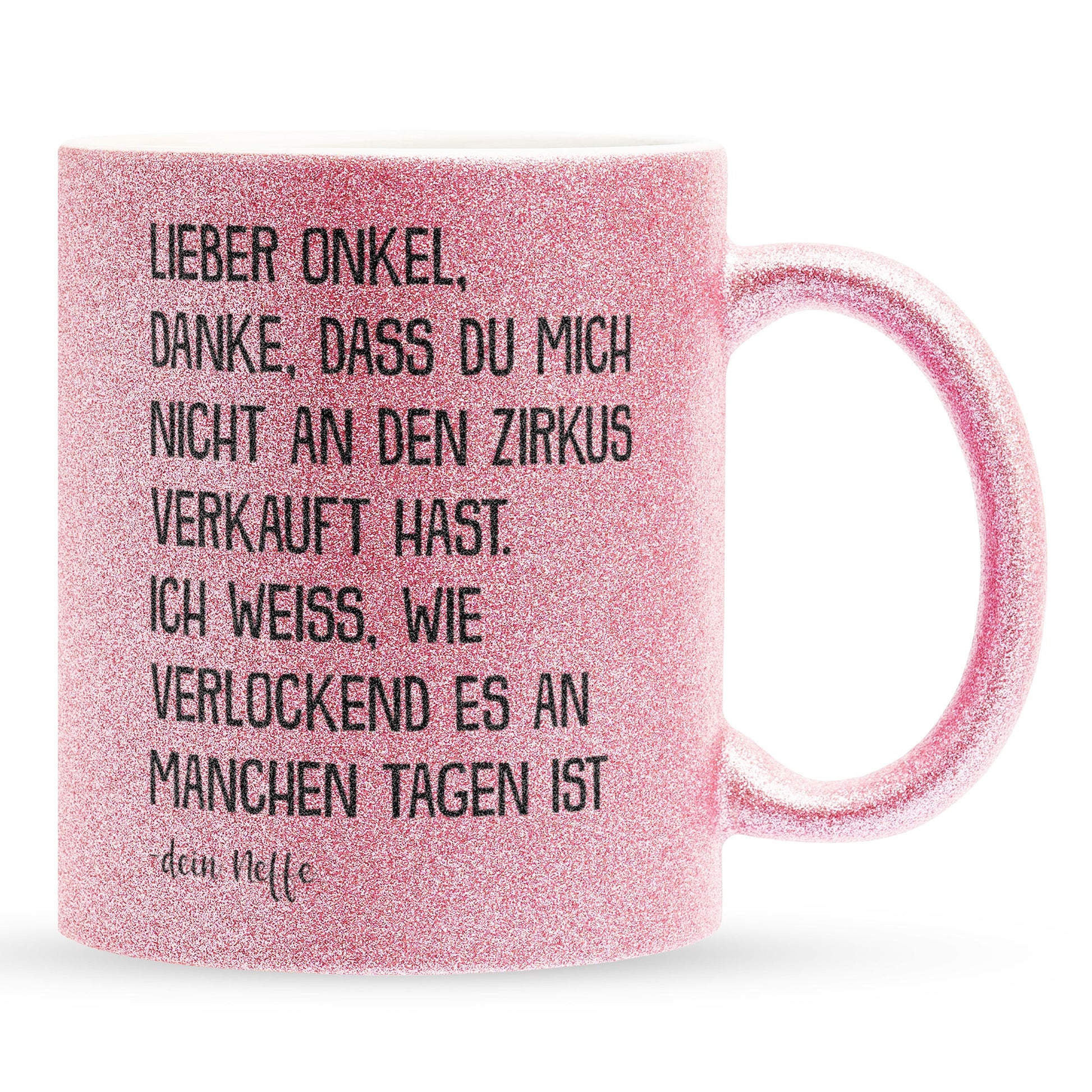22Feels® Onkel Geschenk von Neffe - Glitzertasse mit Spruch (Pink, 320ml)-Glitzertasse Pink 320ml-22Feels
