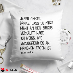 22Feels® Onkel Geschenk von Nichte - Kissen mit Spruch (Weiss 40x40cm)-Kissen Weiss 40x40-22Feels