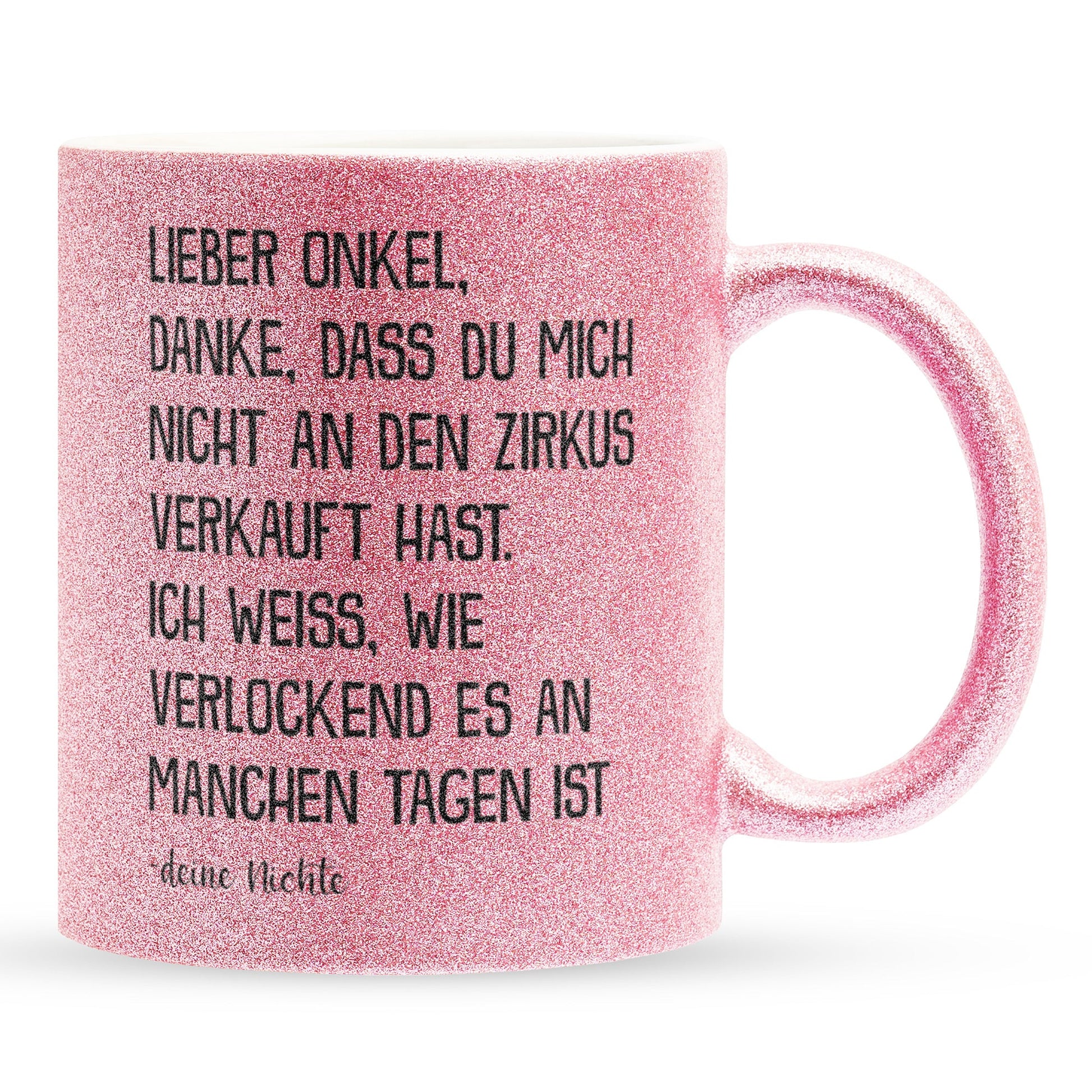 22Feels® Onkel Geschenk von Nichte - Glitzertasse mit Spruch (Pink, 320ml)-Glitzertasse Pink 320ml-22Feels