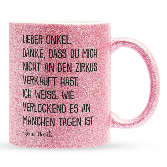 22Feels® Onkel Geschenk von Nichte - Glitzertasse mit Spruch (Pink, 320ml)-Glitzertasse Pink 320ml-22Feels