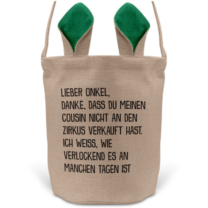 22Feels® Onkel Osterkorb mit Henkel Ostergeschenk Tragetasche Ostern Deko Osternest Körbchen Hasenohren (Beige/Grün)-Ostern Tragetasche-22Feels