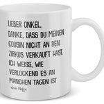 22Feels® Geschenk für Onkel von Neffe - Tasse mit Spruch: Zirkus Cousin (Weiss, 320ml)-Weisse Tasse 320ml-22Feels