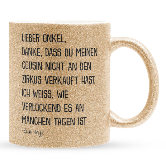 22Feels® Onkel Geschenk von Neffe - Glitzertasse mit Spruch (Gold, 320ml)-Glitzertasse Gold 320ml-22Feels