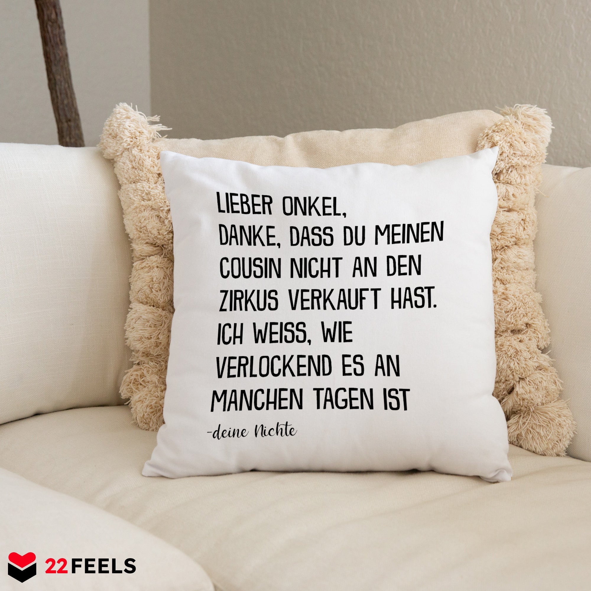 22Feels® Onkel Geschenk von Nichte - Kissen mit Spruch (Weiss 40x40cm)-Kissen Weiss 40x40-22Feels
