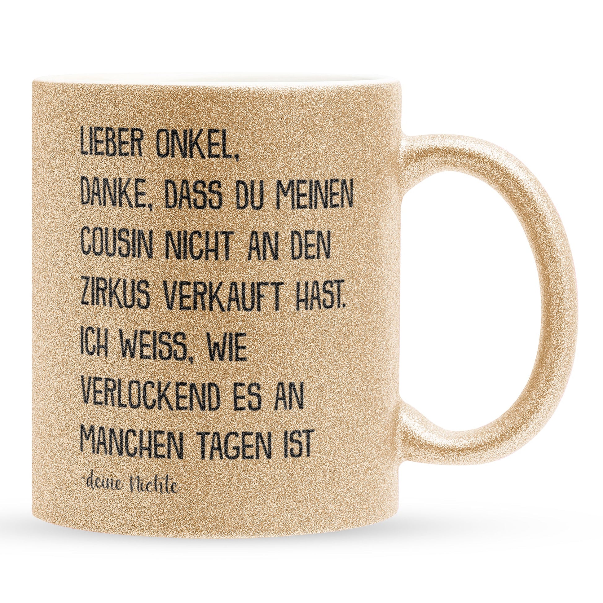 22Feels® Onkel Geschenk von Nichte - Glitzertasse mit Spruch (Gold, 320ml)-Glitzertasse Gold 320ml-22Feels