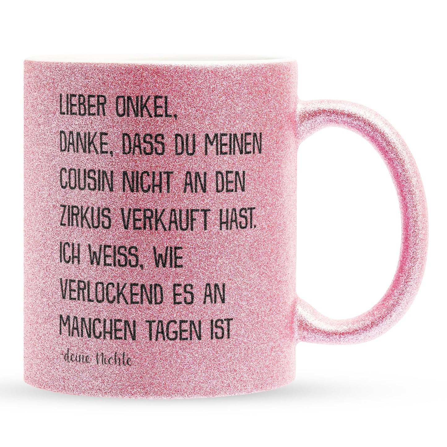 22Feels® Onkel Geschenk von Nichte - Glitzertasse mit Spruch (Pink, 320ml)-Glitzertasse Pink 320ml-22Feels