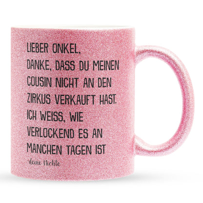 22Feels® Onkel Geschenk von Nichte - Glitzertasse mit Spruch (Pink, 320ml)-Glitzertasse Pink 320ml-22Feels