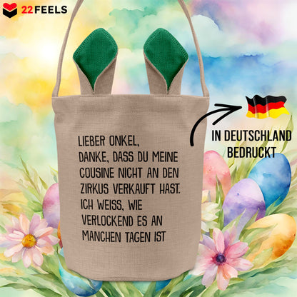 22Feels® Onkel Osterkorb mit Henkel Ostergeschenk Tragetasche Ostern Deko Osternest Körbchen Hasenohren (Beige/Grün)-Ostern Tragetasche-22Feels
