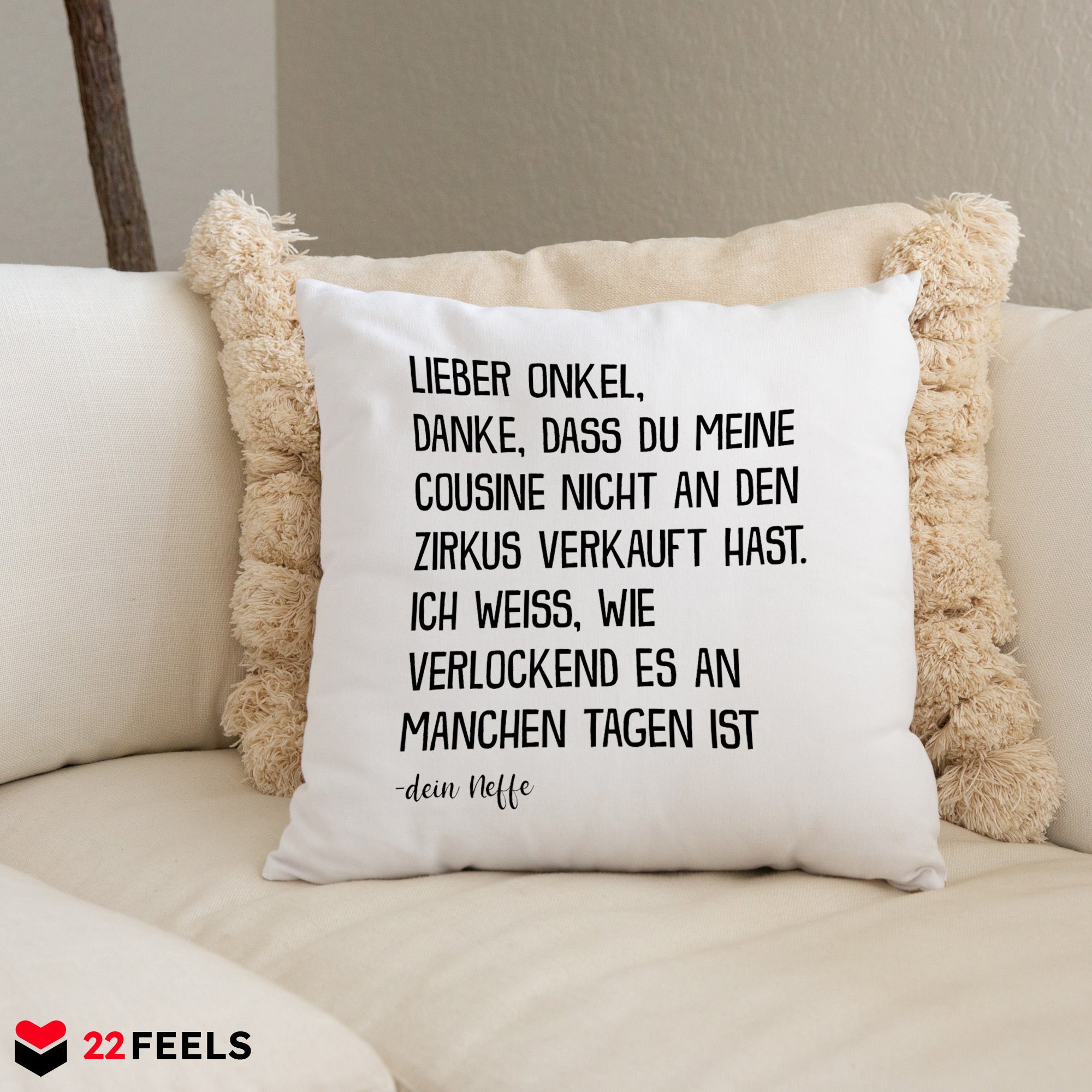 22Feels® Onkel Geschenk von Neffe - Kissen mit Spruch (Weiss 40x40cm)-Kissen Weiss 40x40-22Feels