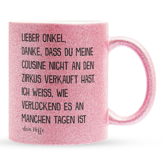 22Feels® Onkel Geschenk von Neffe - Glitzertasse mit Spruch (Pink, 320ml)-Glitzertasse Pink 320ml-22Feels