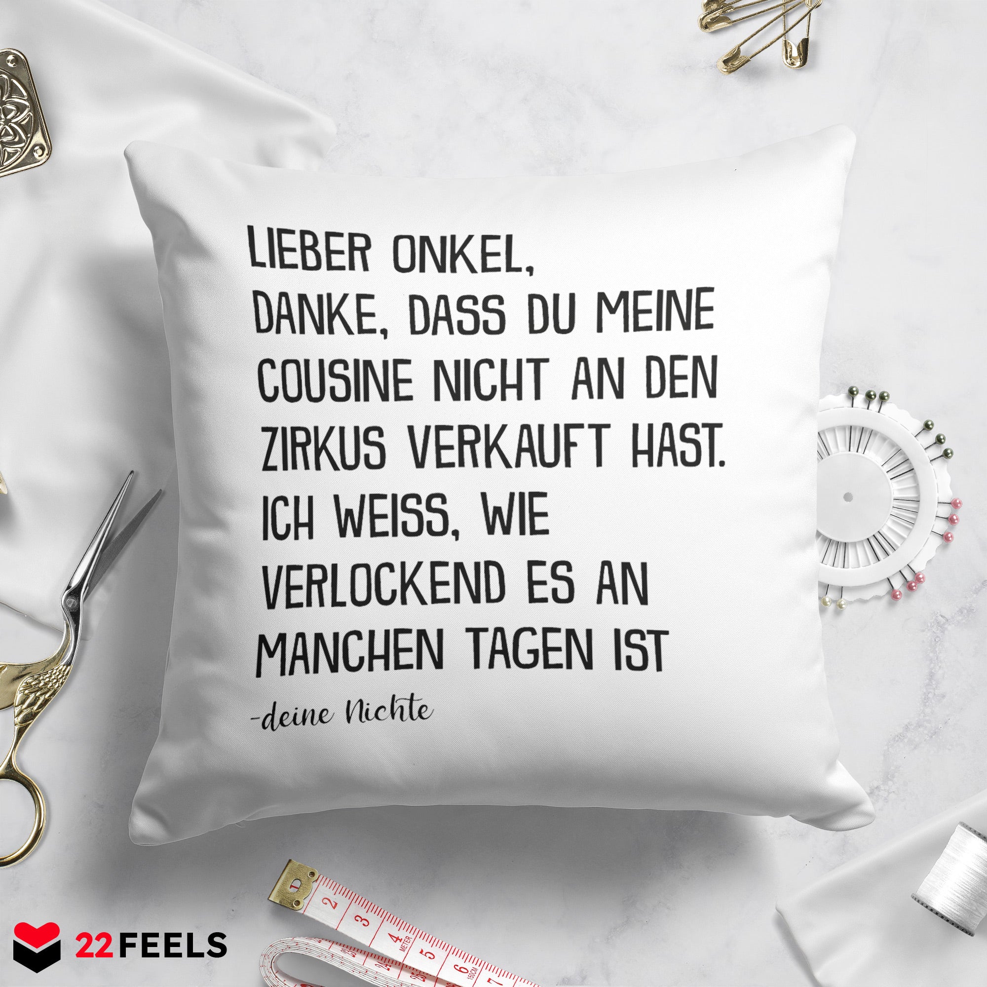 22Feels® Onkel Geschenk von Nichte - Kissen mit Spruch (Weiss 40x40cm)-Kissen Weiss 40x40-22Feels