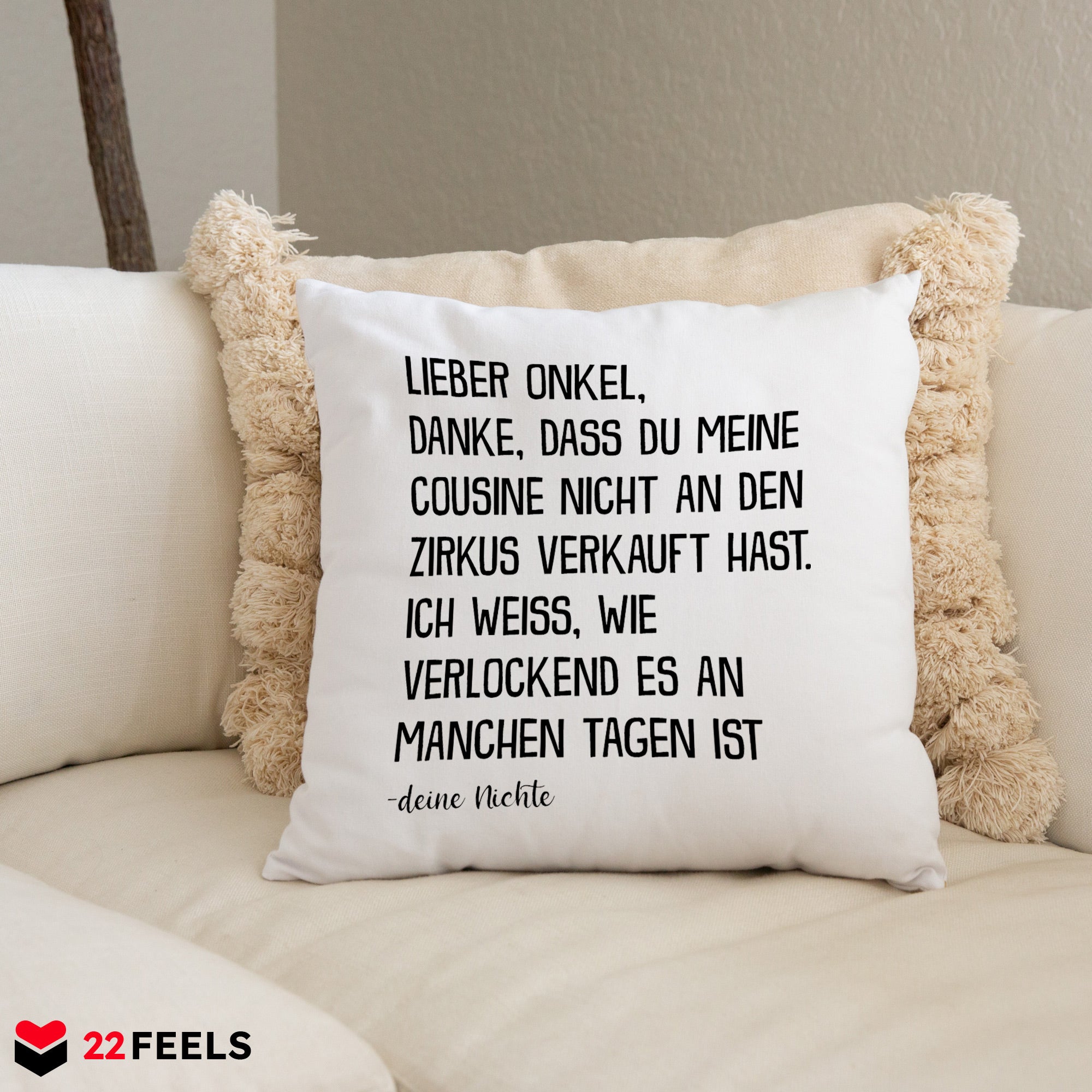 22Feels® Onkel Geschenk von Nichte - Kissen mit Spruch (Weiss 40x40cm)-Kissen Weiss 40x40-22Feels