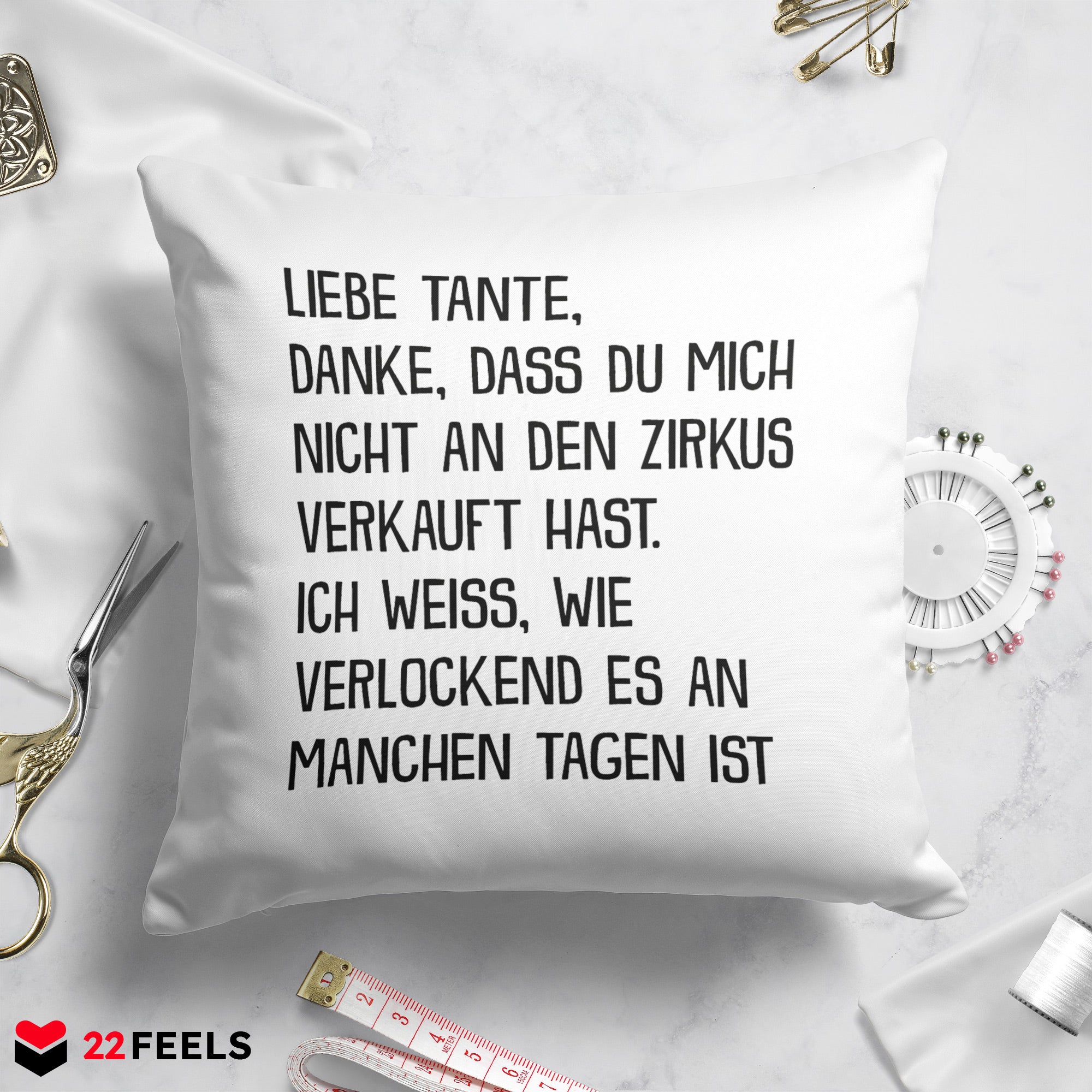 22Feels® Tante Geschenk - Kissen mit Spruch (Weiss 40x40cm)-Kissen Weiss 40x40-22Feels