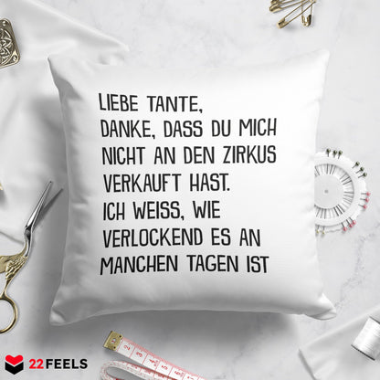 22Feels® Tante Geschenk - Kissen mit Spruch (Weiss 40x40cm)-Kissen Weiss 40x40-22Feels