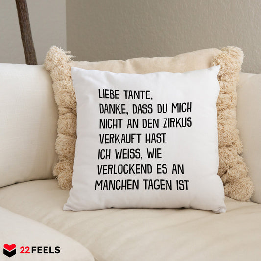 22Feels® Tante Geschenk - Kissen mit Spruch (Weiss 40x40cm)-Kissen Weiss 40x40-22Feels