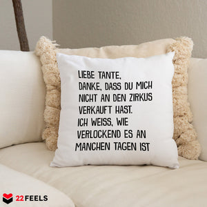 22Feels® Tante Geschenk - Kissen mit Spruch (Weiss 40x40cm)-Kissen Weiss 40x40-22Feels