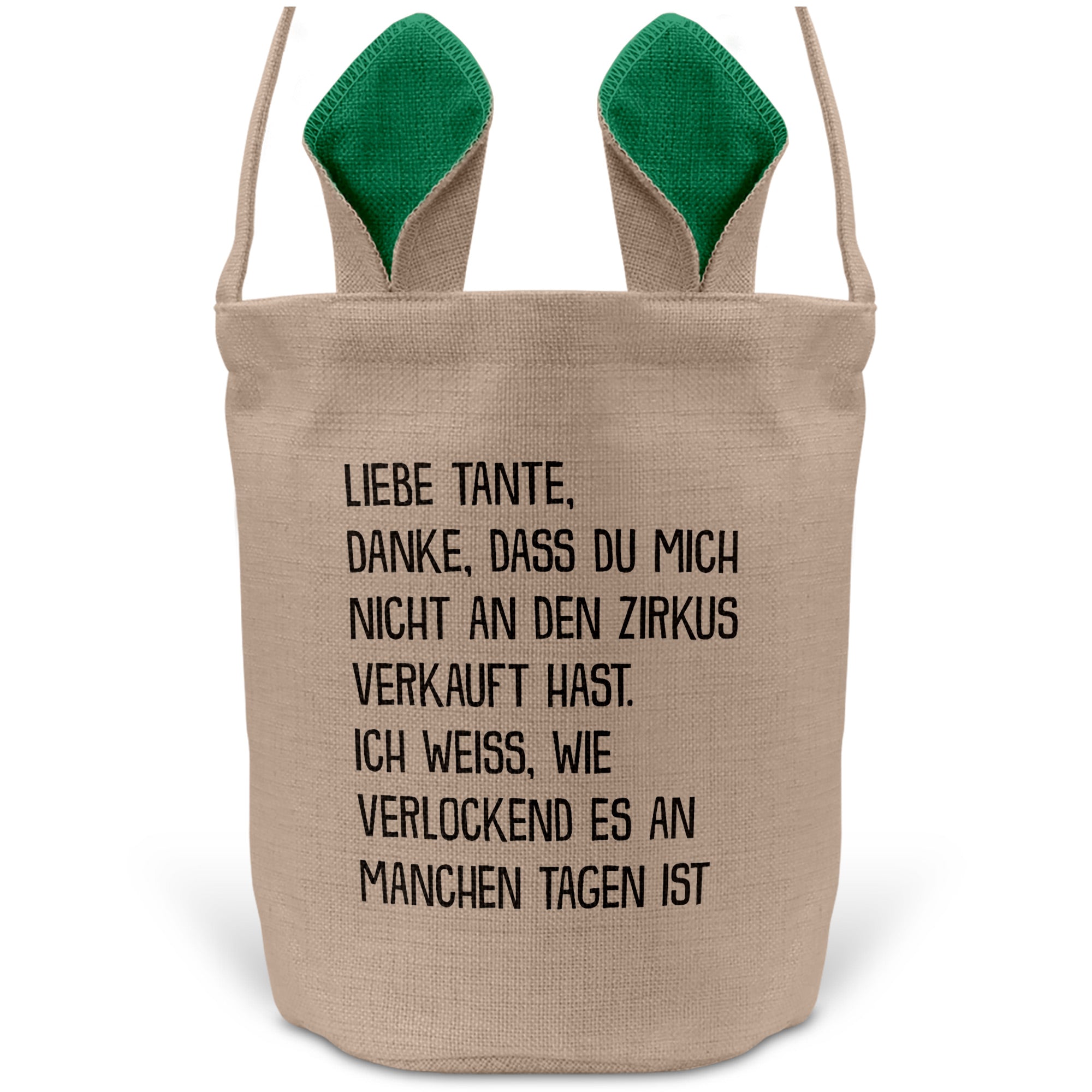 22Feels® Tante Osterkorb mit Henkel Ostergeschenk Tragetasche Ostern Deko Osternest Körbchen Hasenohren (Beige/Grün)-Ostern Tragetasche-22Feels