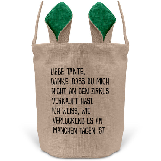 22Feels® Tante Osterkorb mit Henkel Ostergeschenk Tragetasche Ostern Deko Osternest Körbchen Hasenohren (Beige/Grün)-Ostern Tragetasche-22Feels