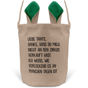 22Feels® Tante Osterkorb mit Henkel Ostergeschenk Tragetasche Ostern Deko Osternest Körbchen Hasenohren (Beige/Grün)-Ostern Tragetasche-22Feels
