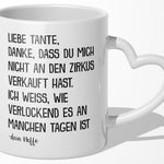 22Feels® Tante Geschenk von Neffe - Tasse mit Spruch: Zirkus (Herzhenkel, Weiss, 320ml)-Tasse Weiss Herzhenkel 320ml-22Feels